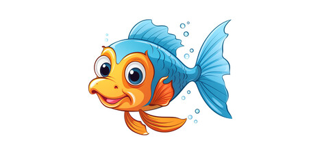 Cute cartoon fish character. Vector illustration isolated on white background.Cute cartoon goldfish swimming in the sea. Vector illustration.