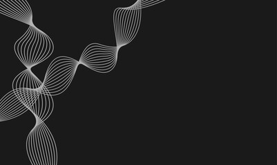 curved wavy lines tech futuristic motion on black background. Abstract wave element for design.  Undulate Grey Wave Swirl, twisted curve lines with blend effect. Stylized line art background. 