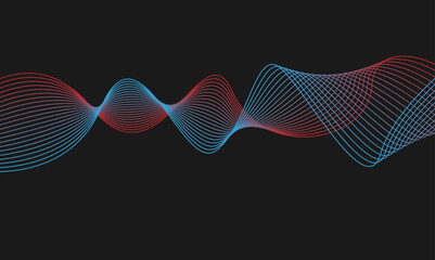 curved wavy lines tech futuristic motion on black background. Abstract wave element for design.  Undulate Grey Wave Swirl, twisted curve lines with blend effect. colorful wave element.