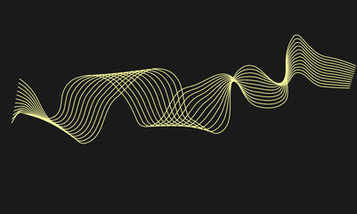 curved wavy lines tech futuristic motion on black background. Abstract wave element for design.  Undulate yellow Wave Swirl, twisted curve lines with blend effect. Stylized line art background. 
