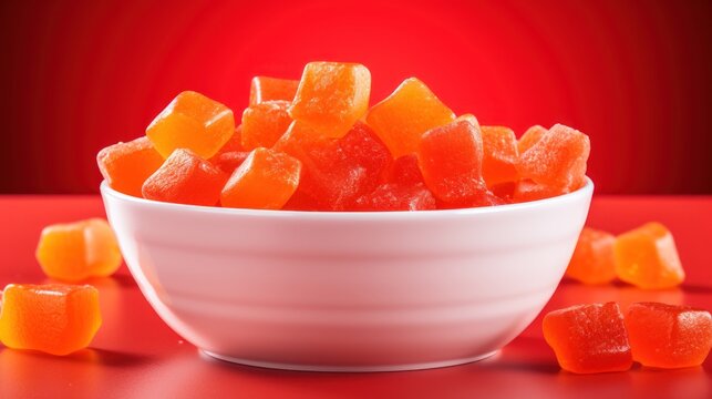 Healthy gummy red bears in white bowl UHD Wallpaper