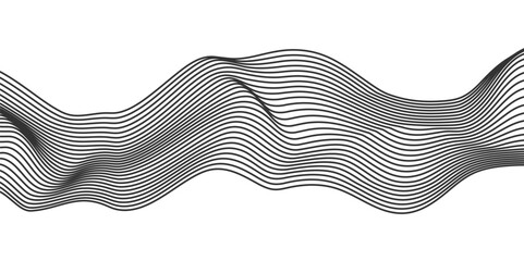Vector abstract line art wavy flowing dynamic black isolated on transparent background in concept wave, wind, ocean