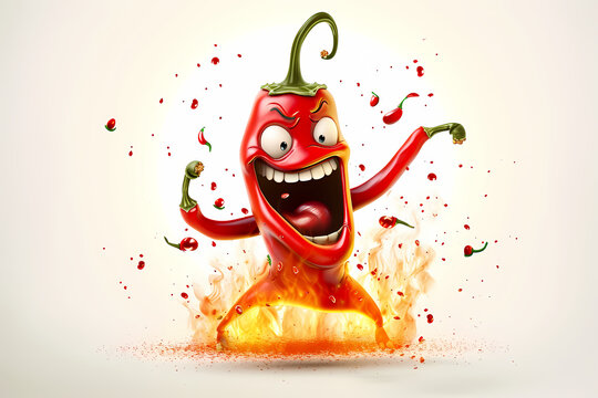 Red Devious Extremely Hot Cartoon Chili Pepper