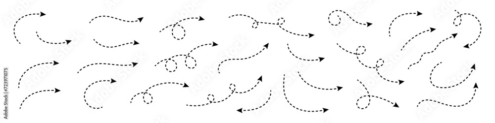 Poster curved dotted arrow. zigzag arrow stripes design with dotted lines.