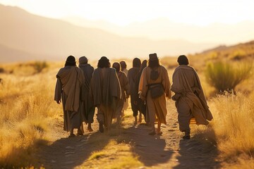 Harmonious representation of jesus walking with disciples A journey of teaching and companionship