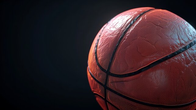 Close-up image of a basketball with a black background