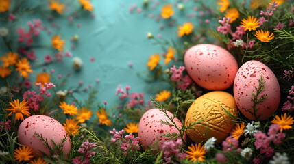 Obraz na płótnie Canvas A Bunch of Eggs Amidst Flower Blossoms