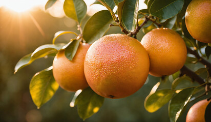 ripe grapefruit on a tree before harvest - obrazy, fototapety, plakaty