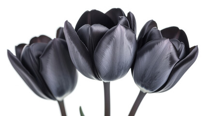Flores negras de tulipan sobre fondo blanco