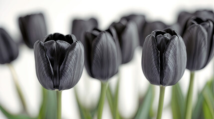 Flores negras de tulipan sobre fondo blanco - obrazy, fototapety, plakaty