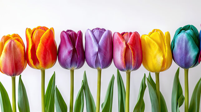 Flores arcoiris de tulipan sobre fondo blanco