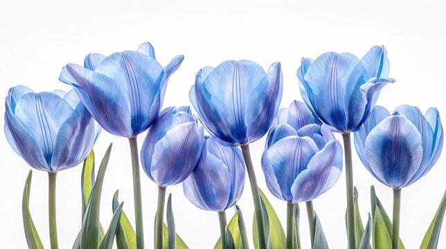 Flores azules de tulipan sobre fondo blanco