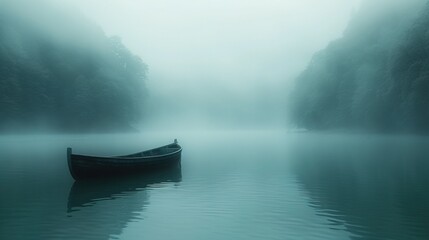 Foggy forest and lake into a minimalist sanctuary. AI
