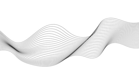Vector abstract line art wavy flowing dynamic black isolated on transparent background in concept wave, wind, ocean