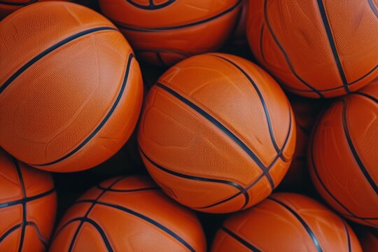 Immersed In A Flat Background: Perfectly Symmetrical Photo Of A Basketball's Smooth Texture With Centered Composition And Copy Space