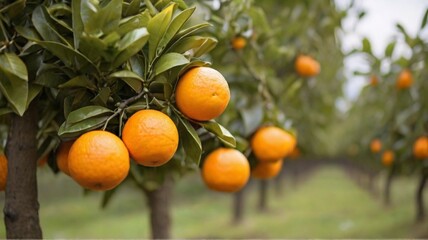 Bask in the Vibrant Glow of Sunlit Oranges Clinging to Their Branches, a Spectacle of Nature's Generosity. Amidst the Verdant Leaves, Each Orange Bursts with a Promise of Freshness and Flavor.