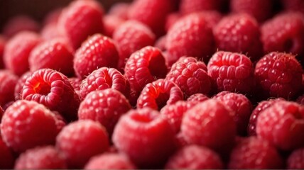  Dive into a Lush Sea of Raspberries, Where Vibrant Reds and Rich Textures Invite a Feast for the...
