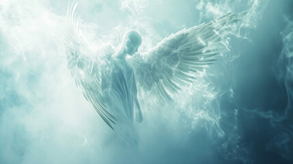 A heavenly figure with diaphanous wings and an otherworldly glow appearing as if from a dream.