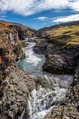 A beautiful small river and waterfall near Stuðlagil