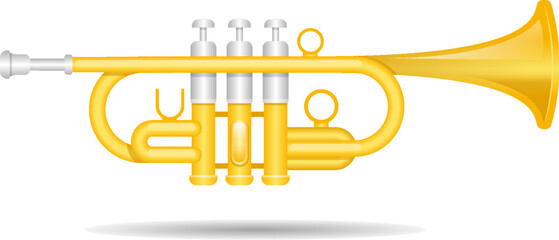 Realistic golden trumpet vector cartoon illustration isolated on white © Zoran Milic