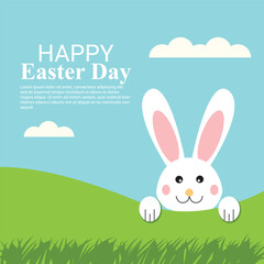 Happy easter day celebration flat design background with easter bunny
