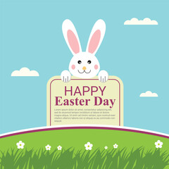 Happy easter day celebration flat design background with easter bunny