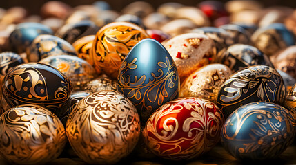 Fototapeta na wymiar Easter eggs with a shiny metallic pattern (Generative AI) 