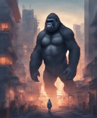 gorilla in the city - obrazy, fototapety, plakaty