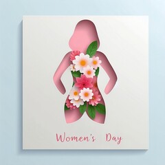 International Women's Day 8 March woman silhouette with flowers inside body in Vector Illustration poster design with Background design with space for copy created with generative ai