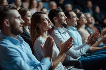 Applauding people. Happy satisfied audience joyfully applauding during business conference or seminar. Business achievement