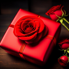 red roses and gift box