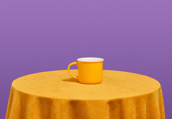 Yellow coffee or tea cup. Copy space for text. Clean washed cup.