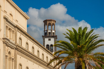 Fototapeta na wymiar Bell tower of the cathedral of Santa Cruz de Tenerife, Tenerife Island, Canary Islands, Spain