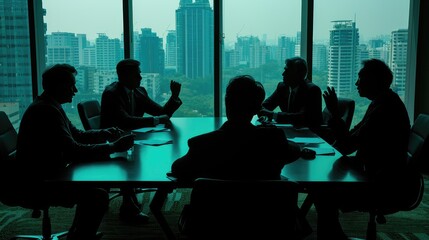 Elusive businessmen negotiate behind glass walls, shaping the world's destiny.