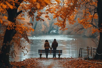 Autumn date in scenic place