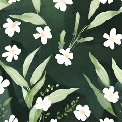 White flower wallpaper on a green background.