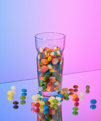Large selection of sweet candy in a glass. Birthday, sweet table.
