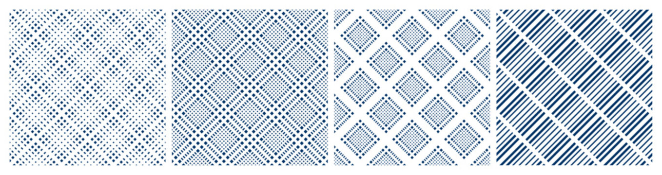 Set of Seamless Geometric Checked, Dots and Striped Patterns.