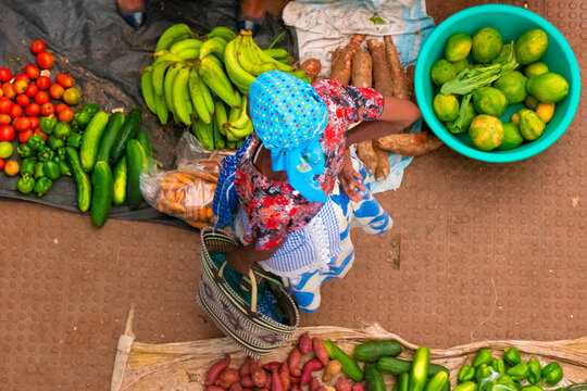 The lively market of the city of Assomada (Somada), Santiago Island, Cape Verde (Cabo Verde)