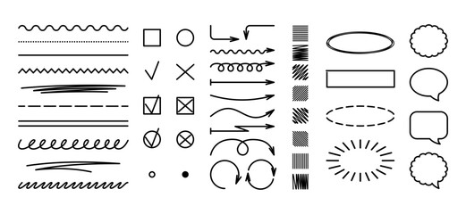 Set of hand drawn vector scribbles elements