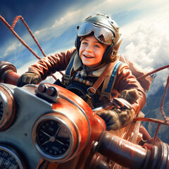 Obraz premium Cute little boy flying air plane