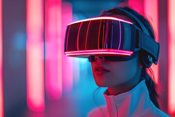 Woman wearing futuristic VR glasses