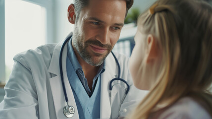 Male doctor helping child with consultation