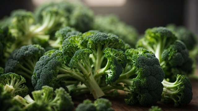 Close-up high-resolution image of fresh and natural broccoli from the market, perfect for salad.