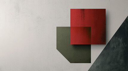 A 2D vector image of a geometric art featuring a red square and a green hexagon intersecting on a gray background. 