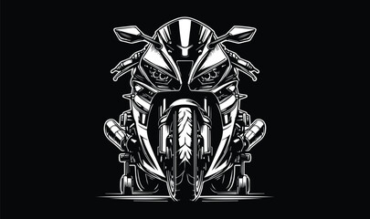 black and white cartoonish sports motor bike logo