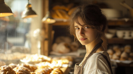 Fototapeta na wymiar Beautiful portrait of a female bakery owner.