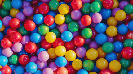 Fototapeta na wymiar Plastic Balls - Vibrant Assortment of Colorful Plastic Balls at the playground 