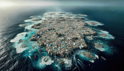 Oceanic Garbage Patch Aerial View Illustration - garbage patch in the ocean and marine trash.