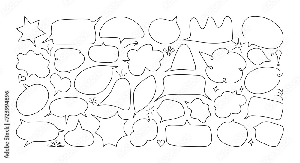 Poster sketch speech and emphasis shape set. hand drawn highlight and bubble, sparkle element. vector doodl